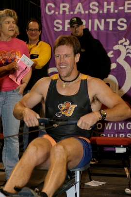 Ross Hawkins rowing at the World Indoor Rowing Championship